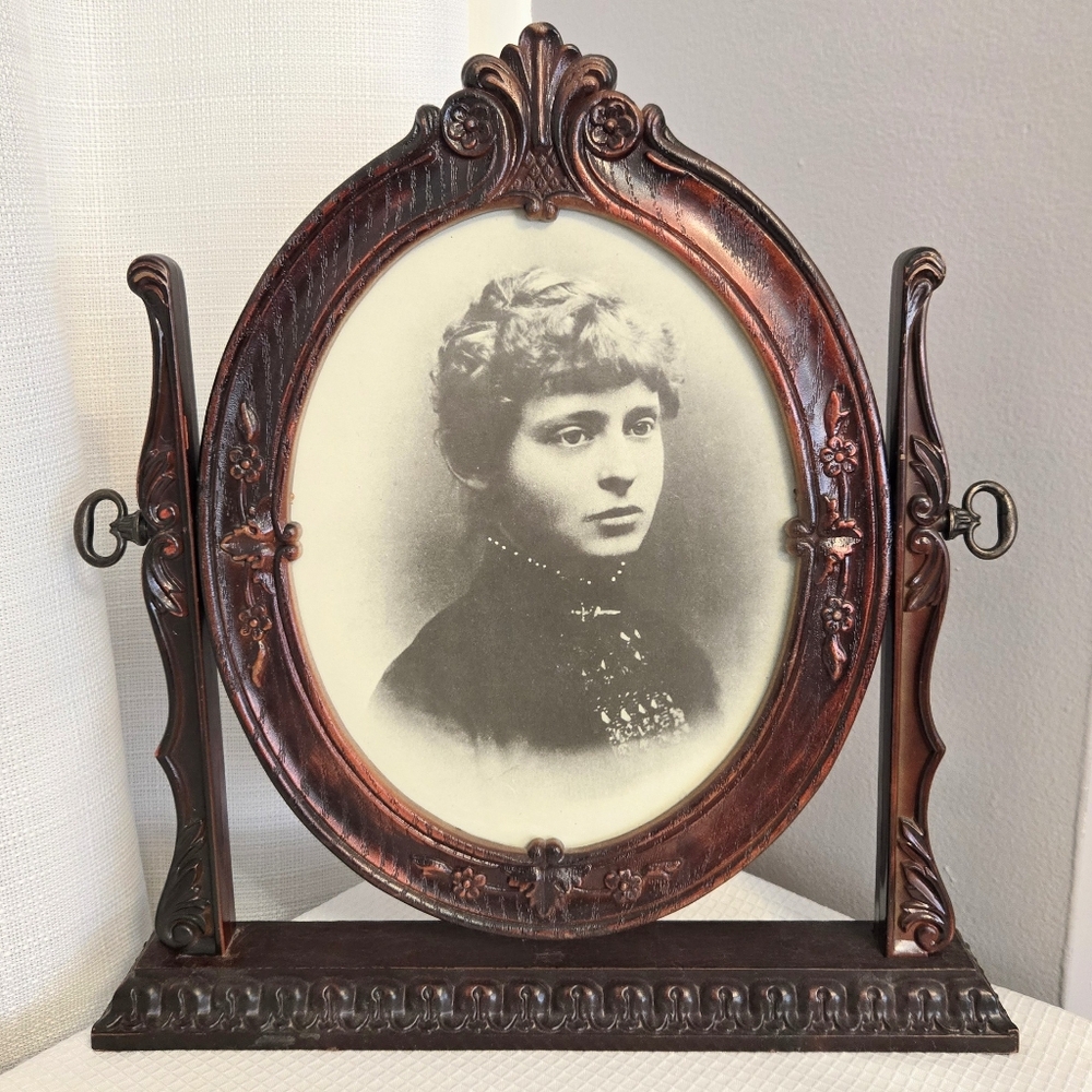 Vtg Oval Picture Swing Frame Stand Plastic Wood Look Peg Attach Albert Price